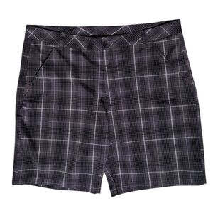 Men Size 40 FILA Sport Golf Grey/Black PLAID Checkered Flat Front Chino Shorts